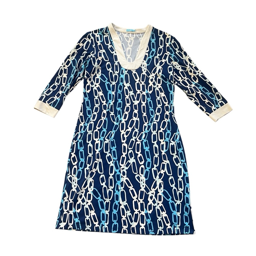 J. McLaughlin Blue Chainlink Gisele Catalina Cloth Dress Sz M - Picture 6 of 10